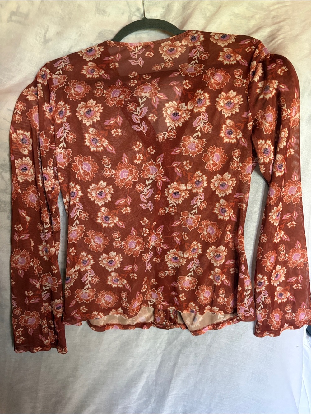 SHEIN Rust Floral Ruched V-Neck Blouse - Picture 2 of 2